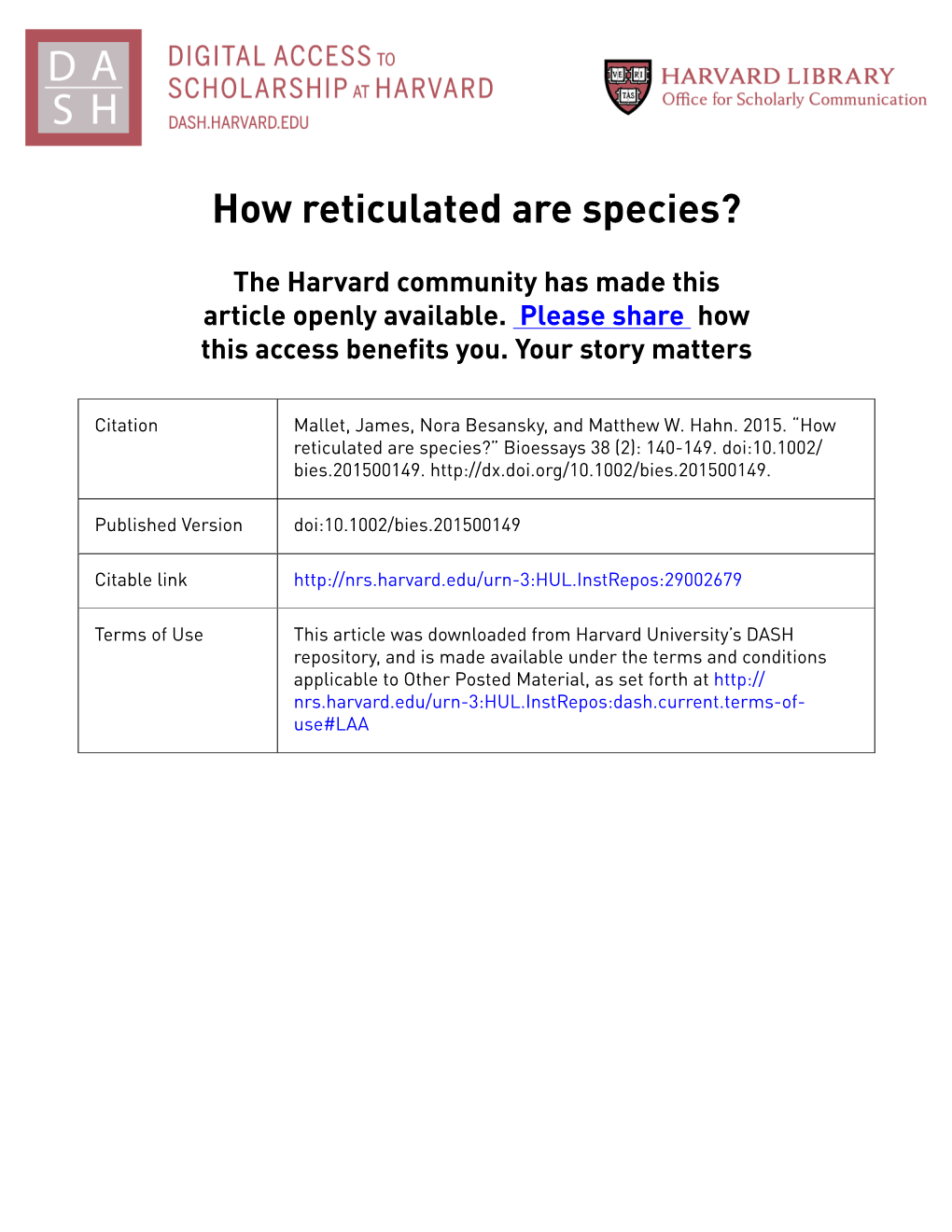 How Reticulated Are Species?