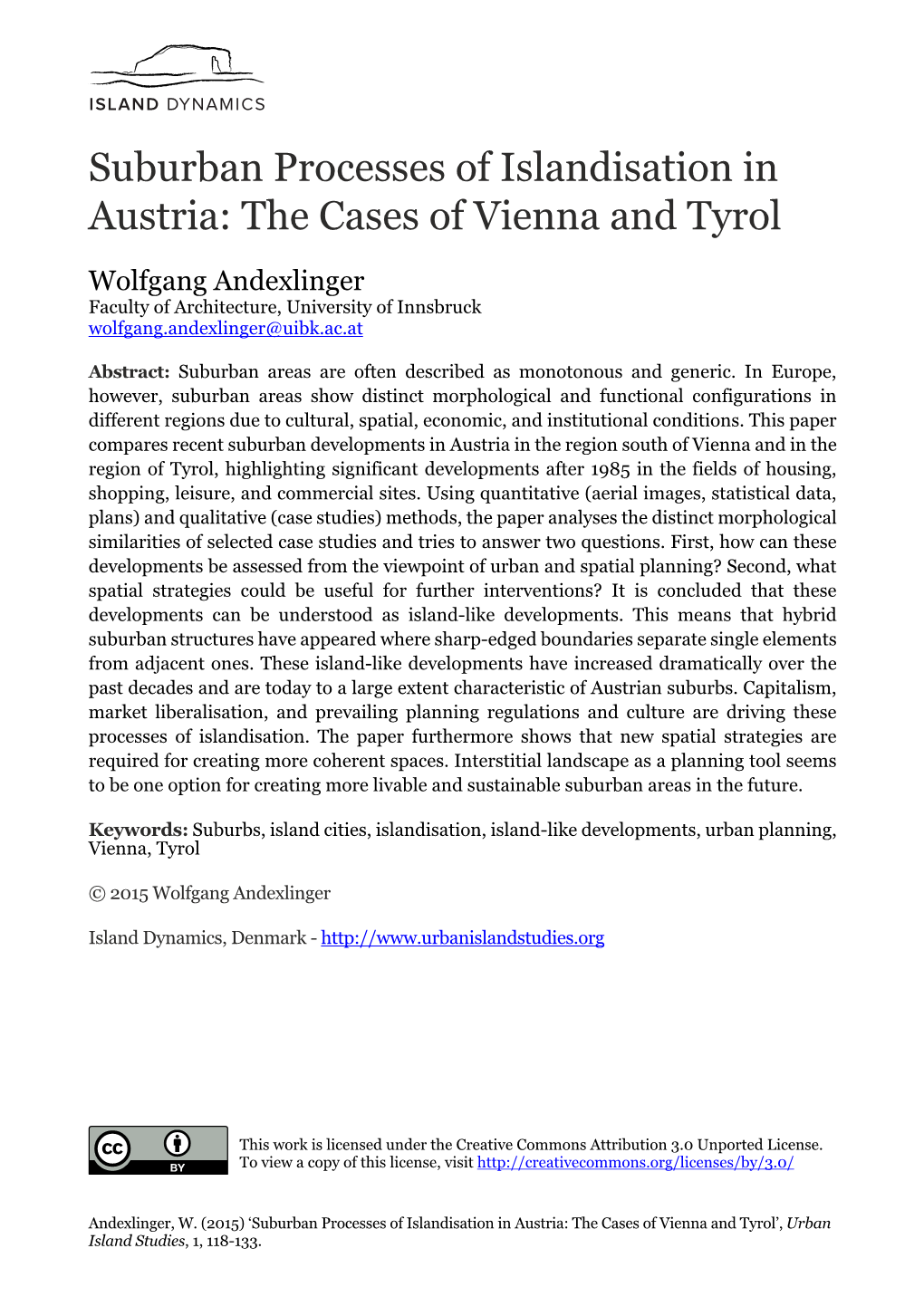 Suburban Processes of Islandisation in Austria: the Cases of Vienna and Tyrol