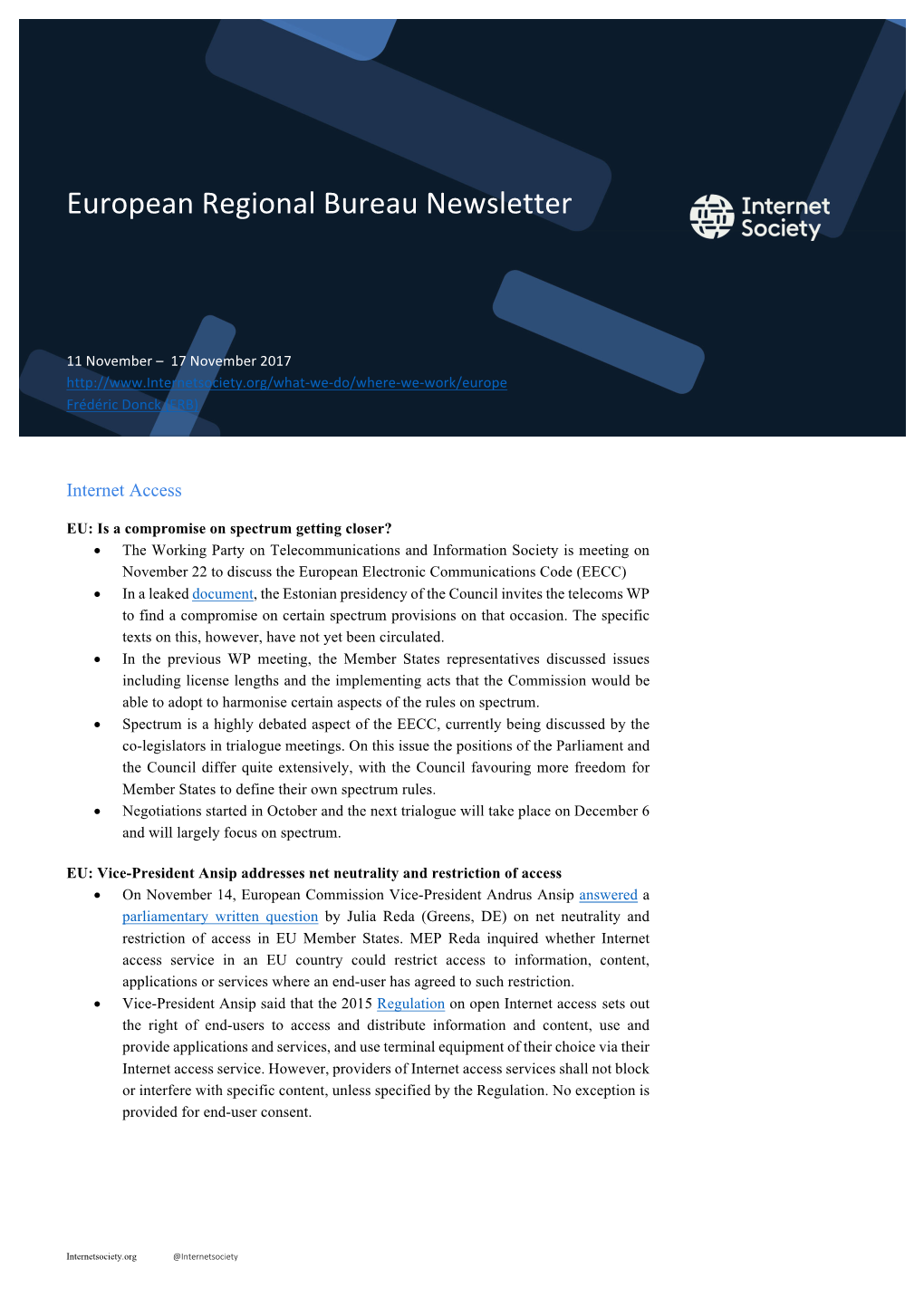 European Regional Bureau Newsletter