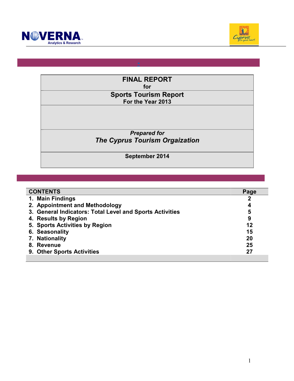 FINAL REPORT Sports Tourism Report the Cyprus Tourism
