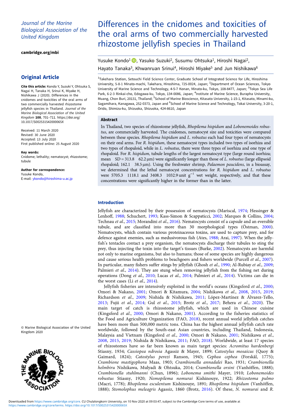 Differences in the Cnidomes and Toxicities of the Oral Arms of Two