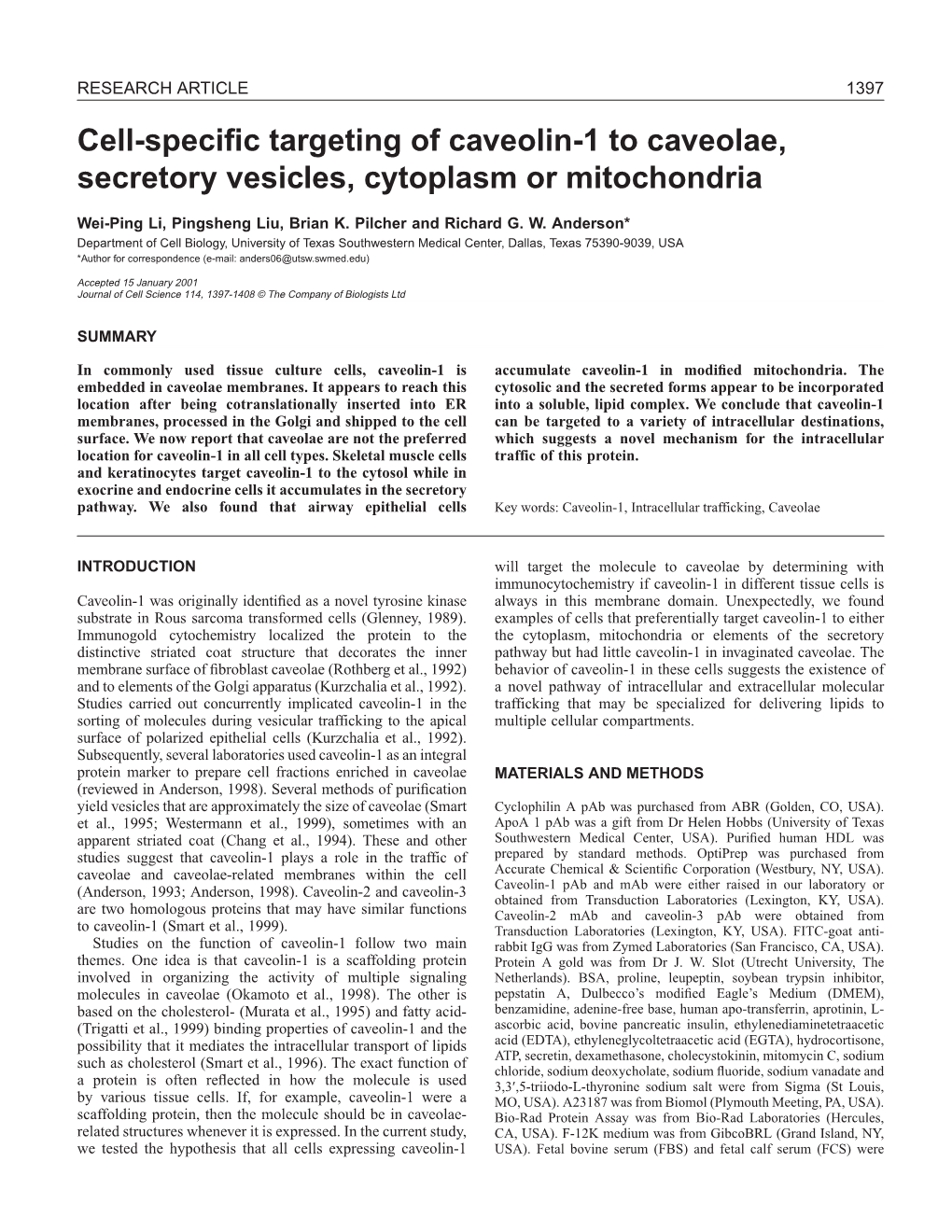 Tissue Distribution of Caveolin 1399