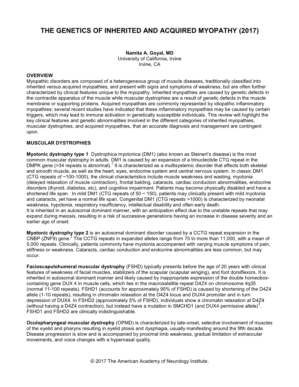 The Genetics of Inherited and Acquired Myopathy (2017)