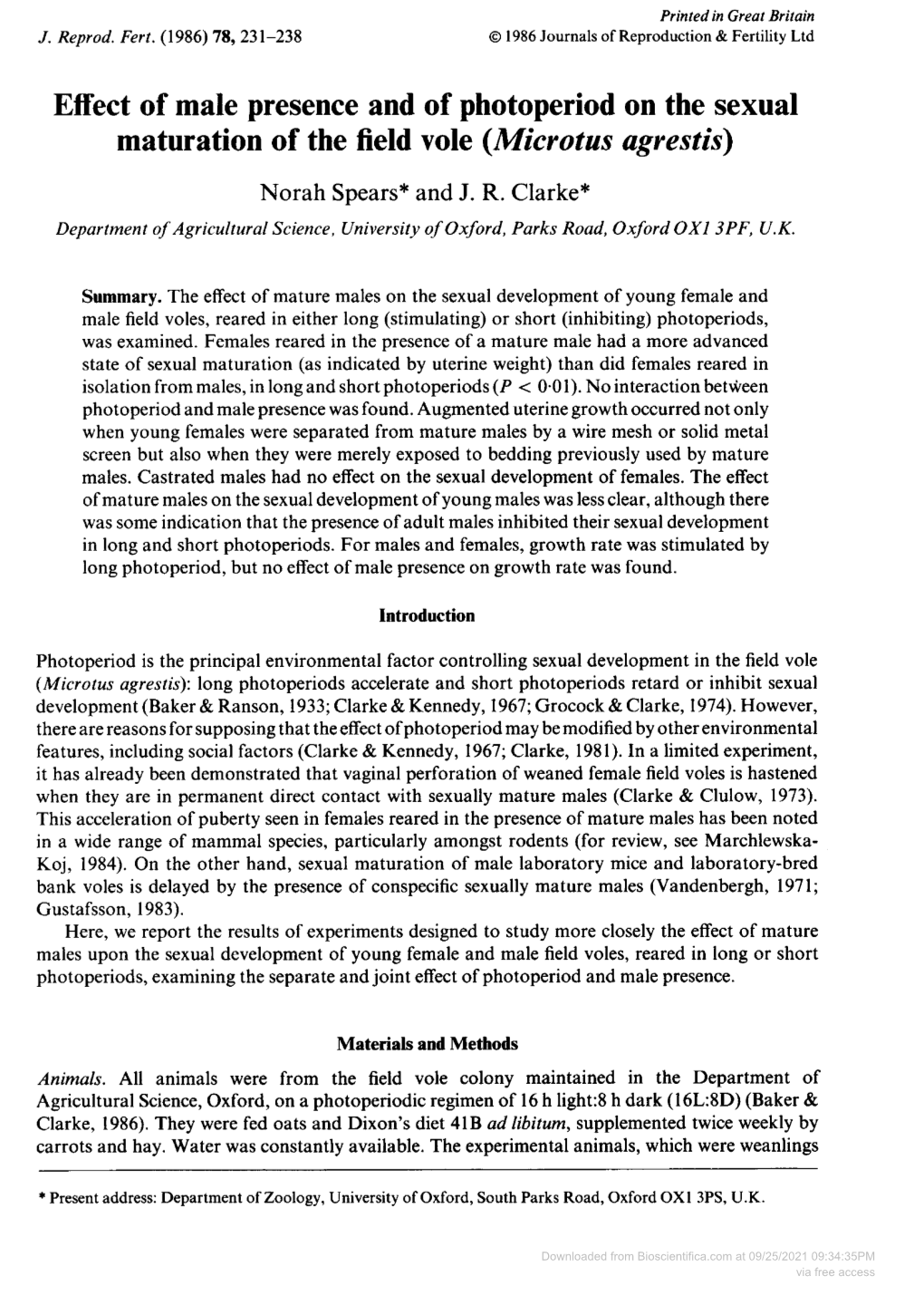 Maturation Ofthe Field Vole (Microtus Agrestis)