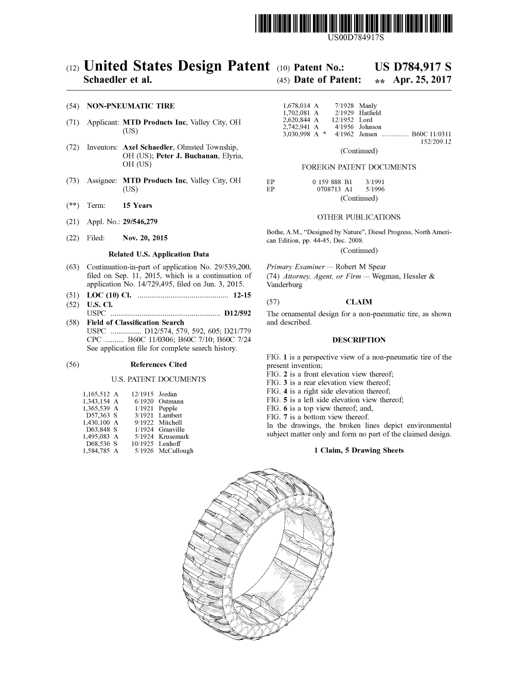 (12) United States Design Patent (10) Patent No.: US D784,917 S Schaedler Et Al