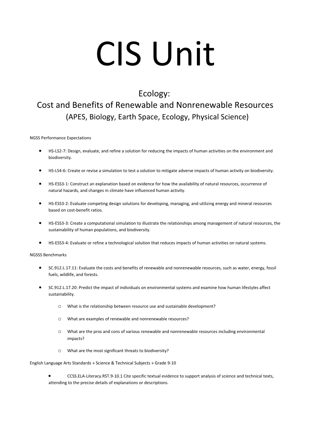 Cost and Benefits of Renewable and Nonrenewable Resources