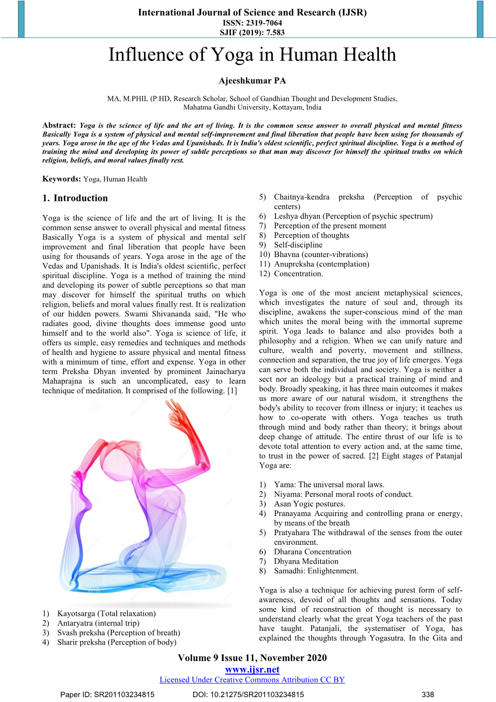 Influence of Yoga in Human Health