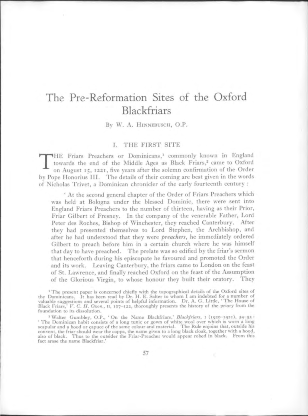 The Pre-Reformation Sites of the Oxford Blackfriars