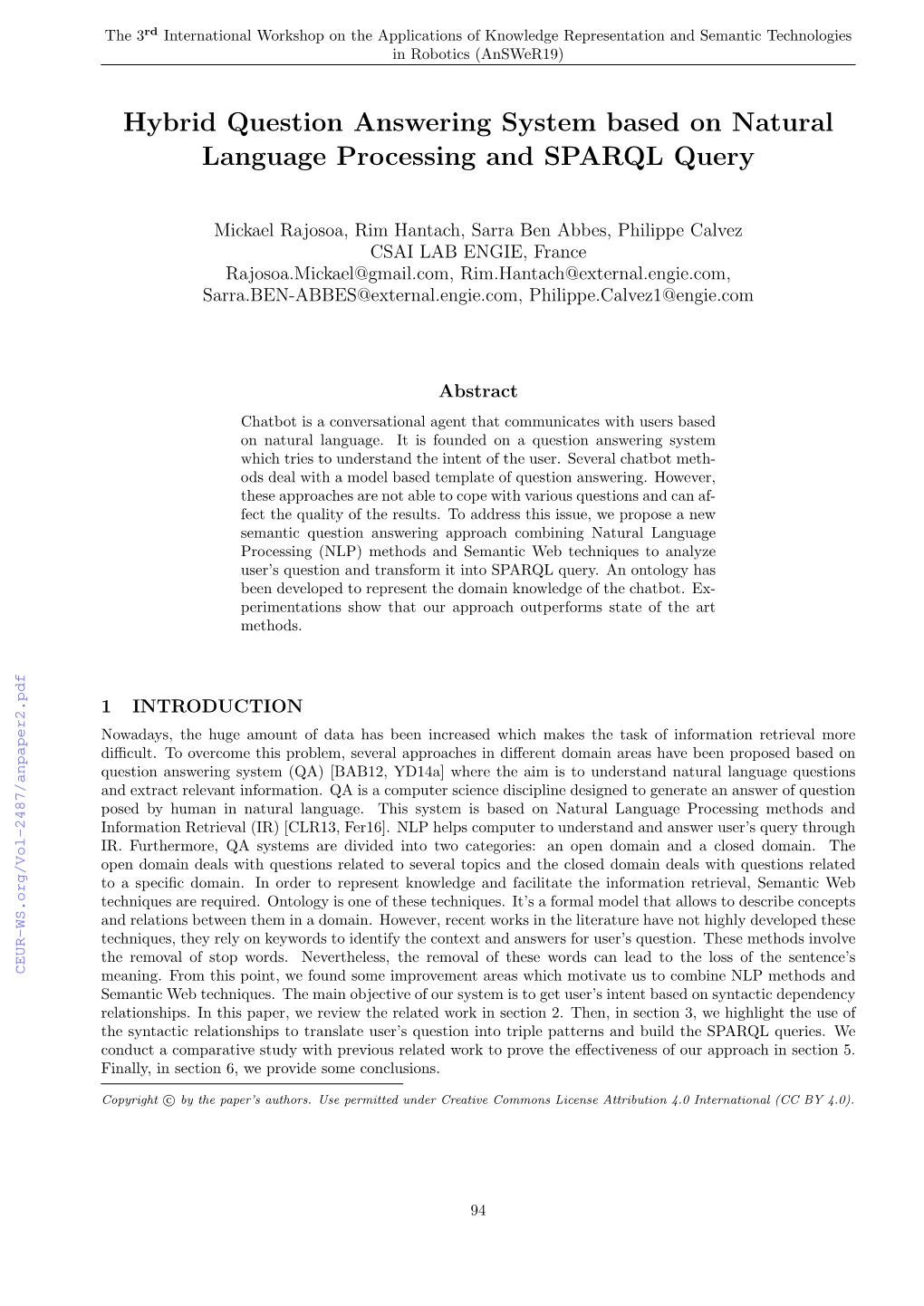 Hybrid Question Answering System Based on Natural Language Processing and SPARQL Query