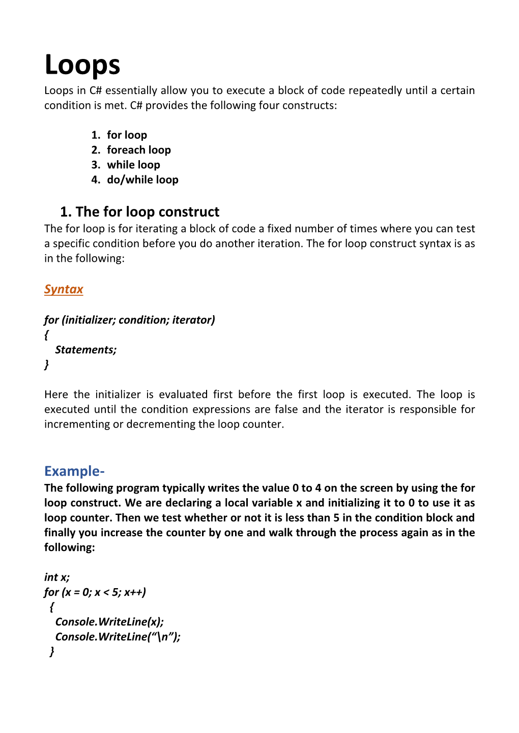 1. the for Loop Construct Example