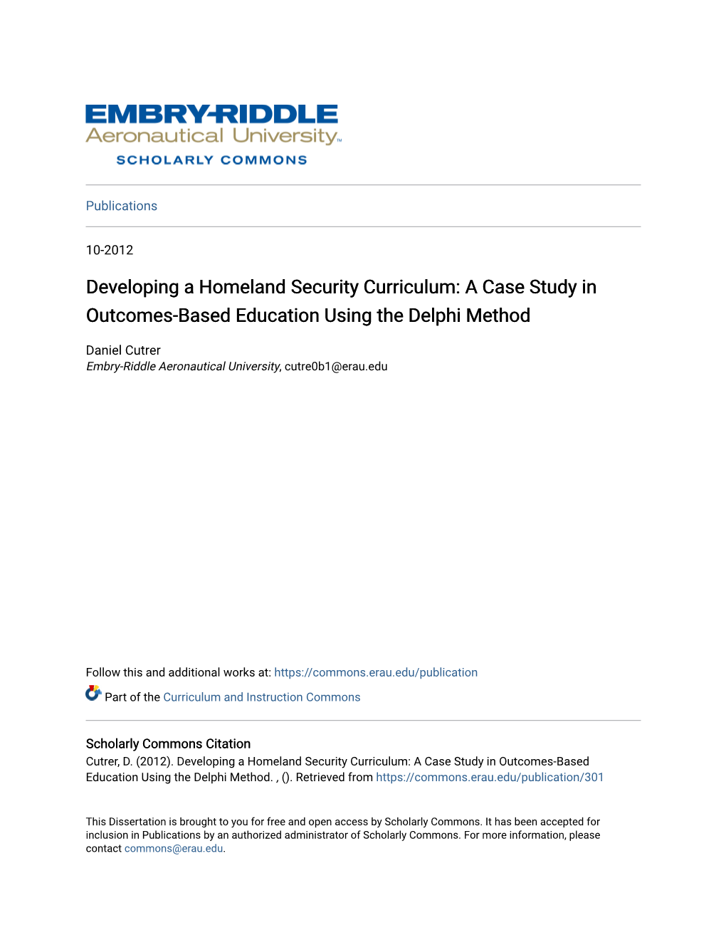 Developing a Homeland Security Curriculum: a Case Study in Outcomes-Based Education Using the Delphi Method
