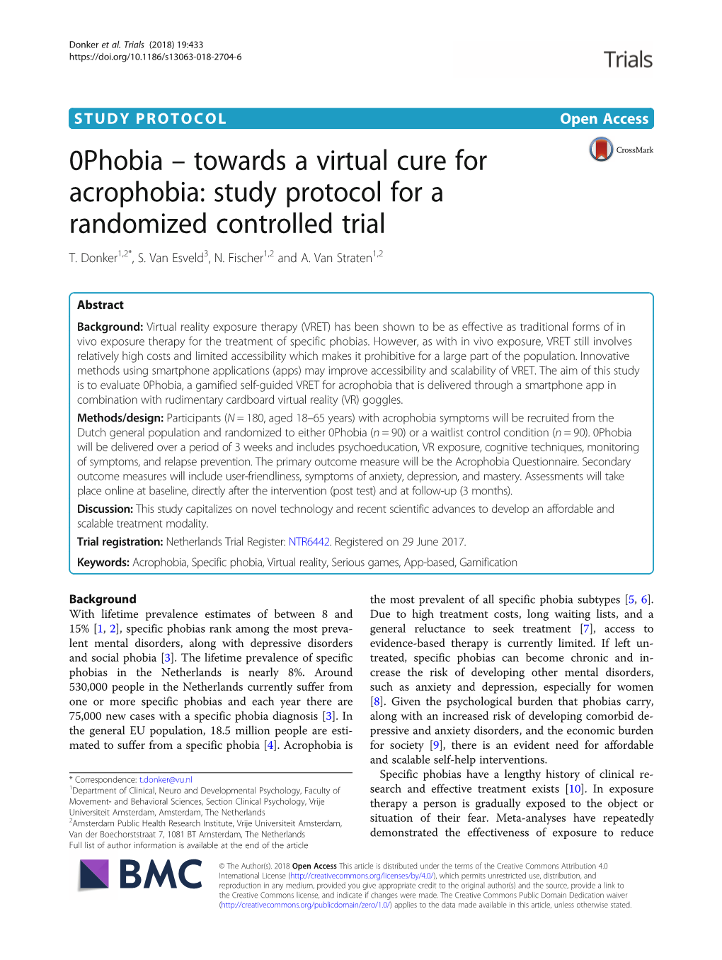 0Phobia – Towards a Virtual Cure for Acrophobia: Study Protocol for a Randomized Controlled Trial T