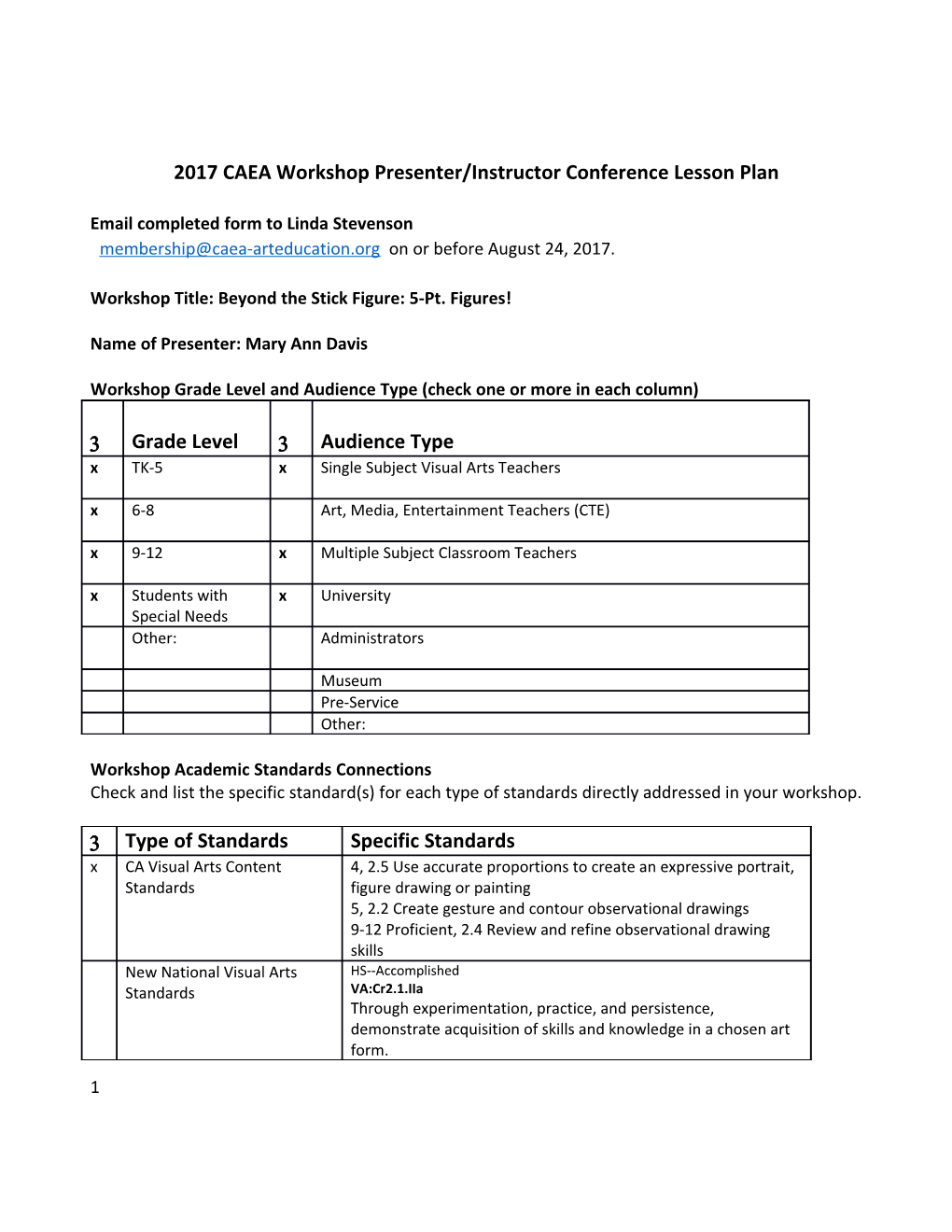 2017 CAEA Workshop Presenter/Instructor Conference Lesson Plan