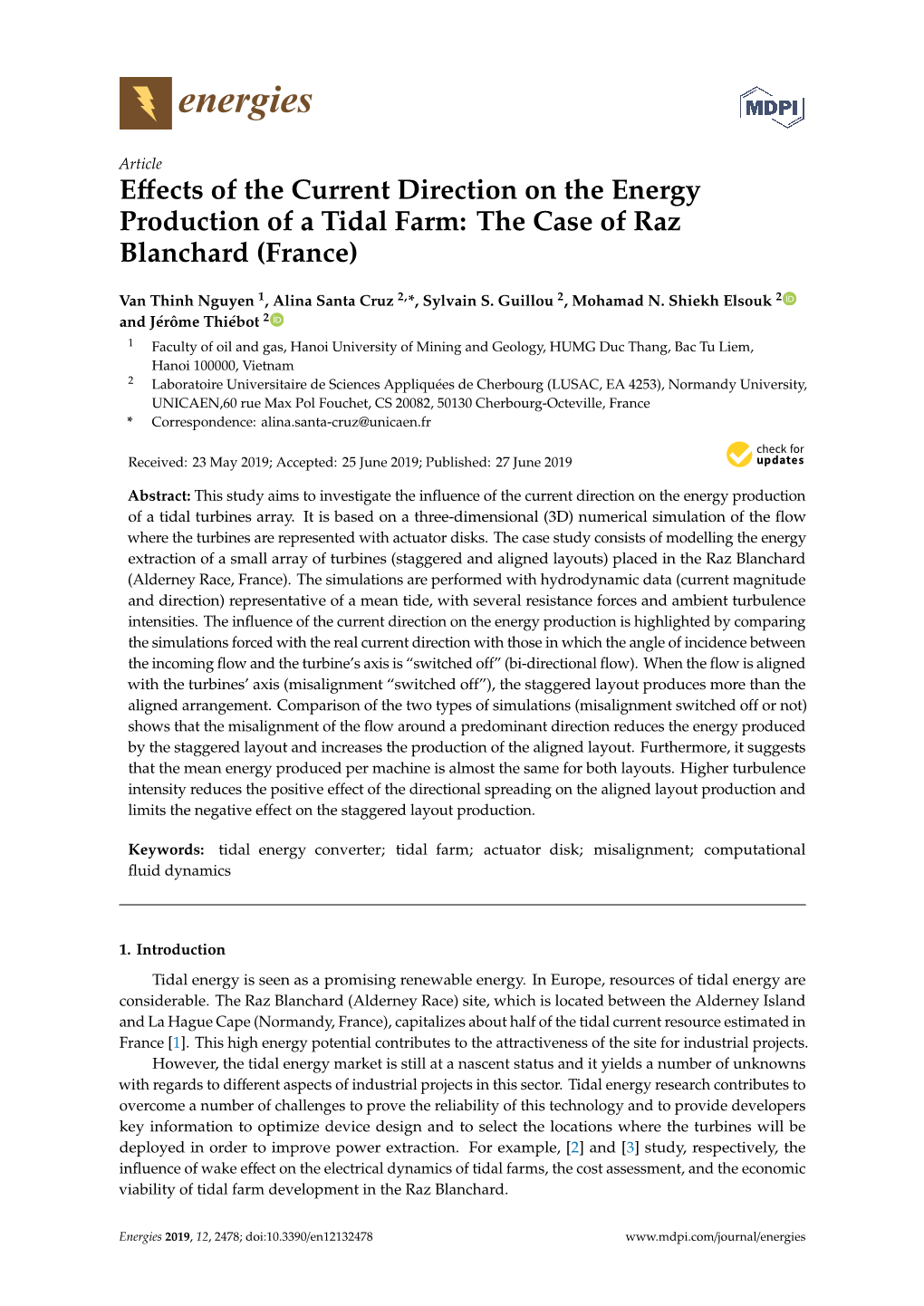 Effects of the Current Direction on the Energy Production of a Tidal Farm