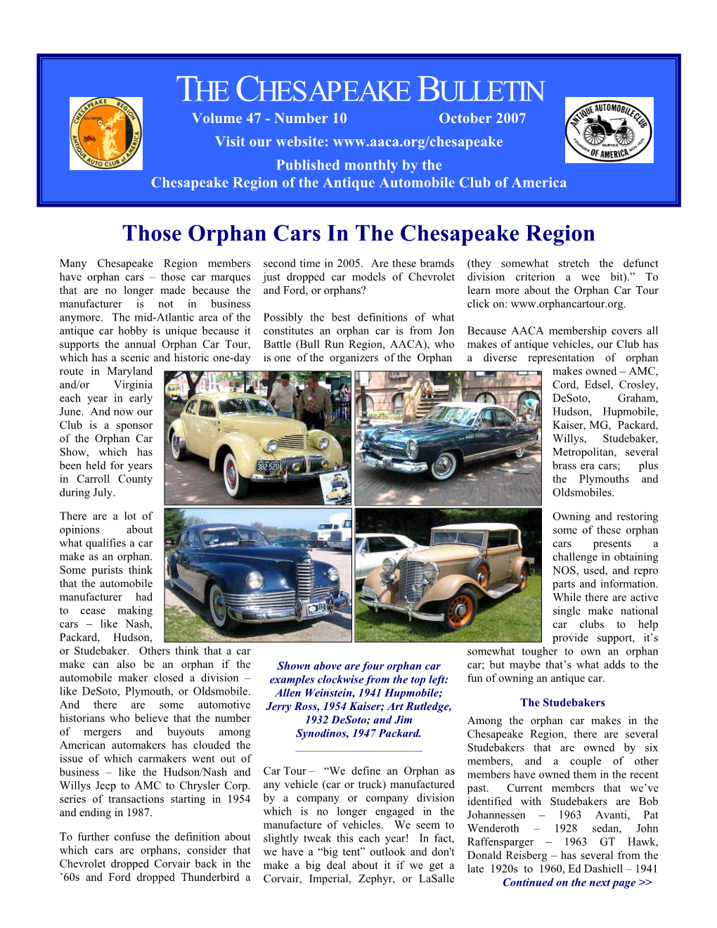 Those Orphan Cars in the Chesapeake Region by Ted