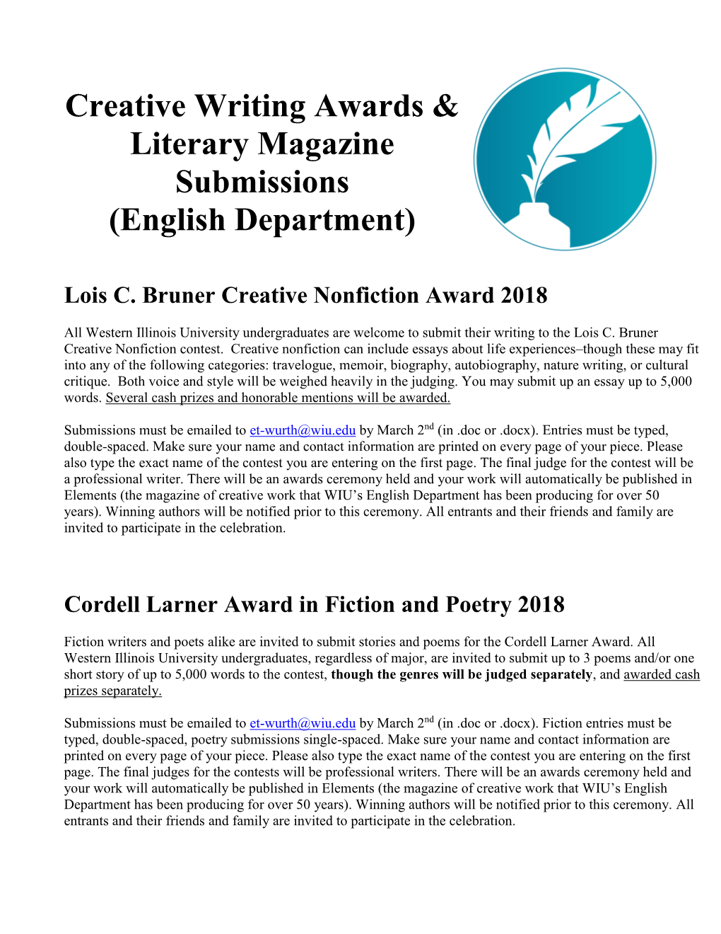 Creative Writing Awards & Literary Magazine Submissions