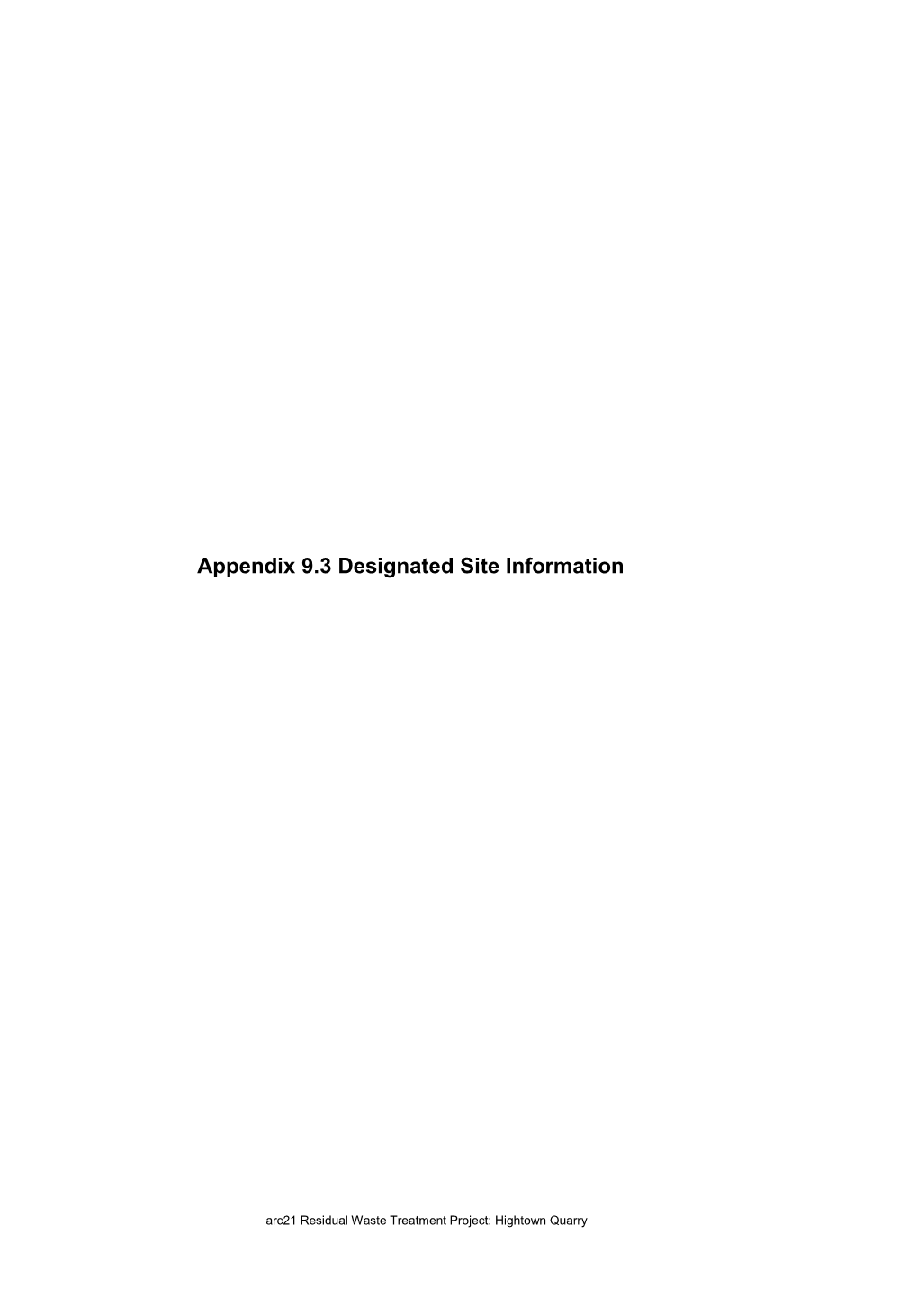 Appendix 9.3 Designated Site Information