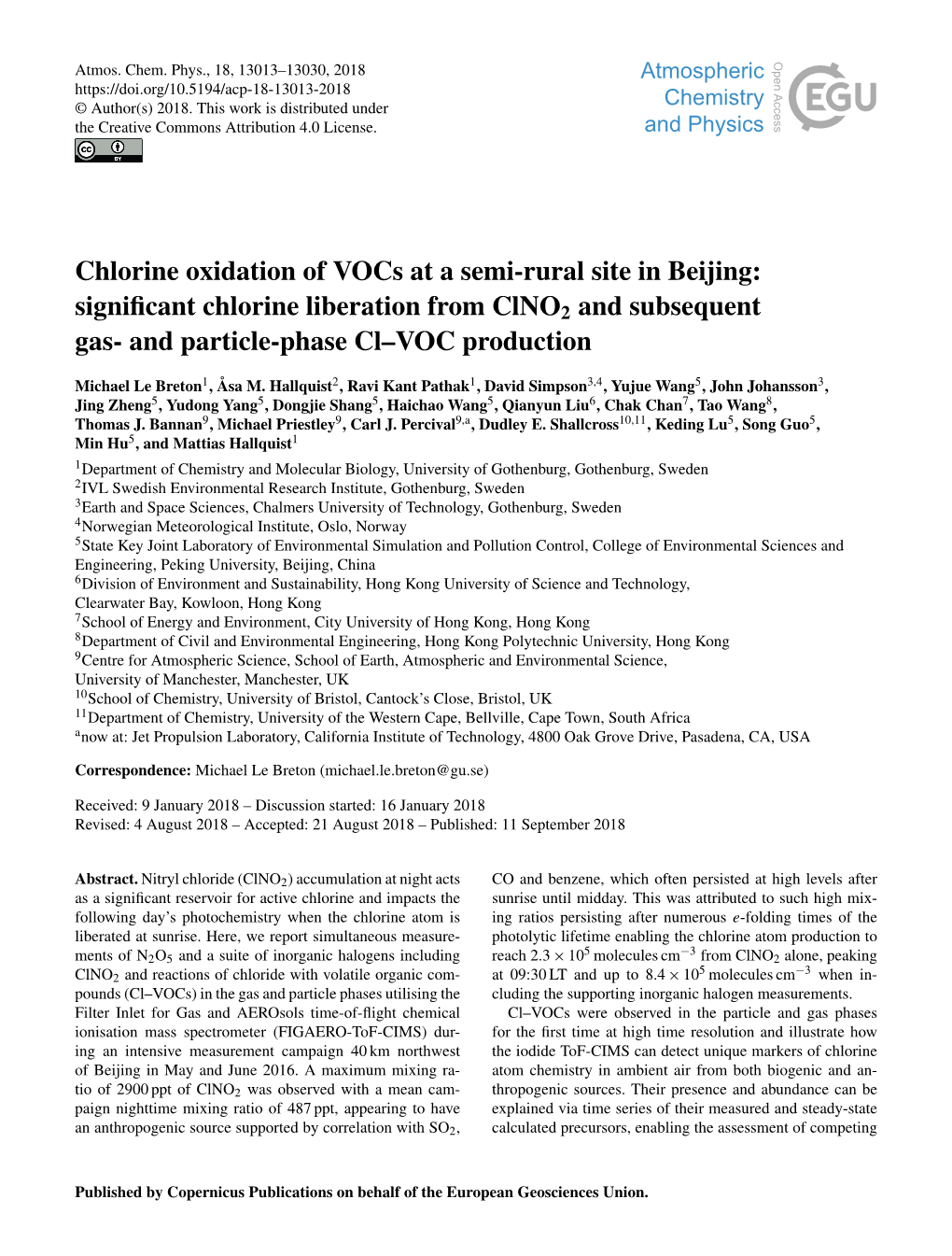 Chlorine Oxidation of Vocs at a Semi-Rural Site in Beijing: Signiﬁcant Chlorine Liberation from Clno2 and Subsequent Gas- and Particle-Phase Cl–VOC Production
