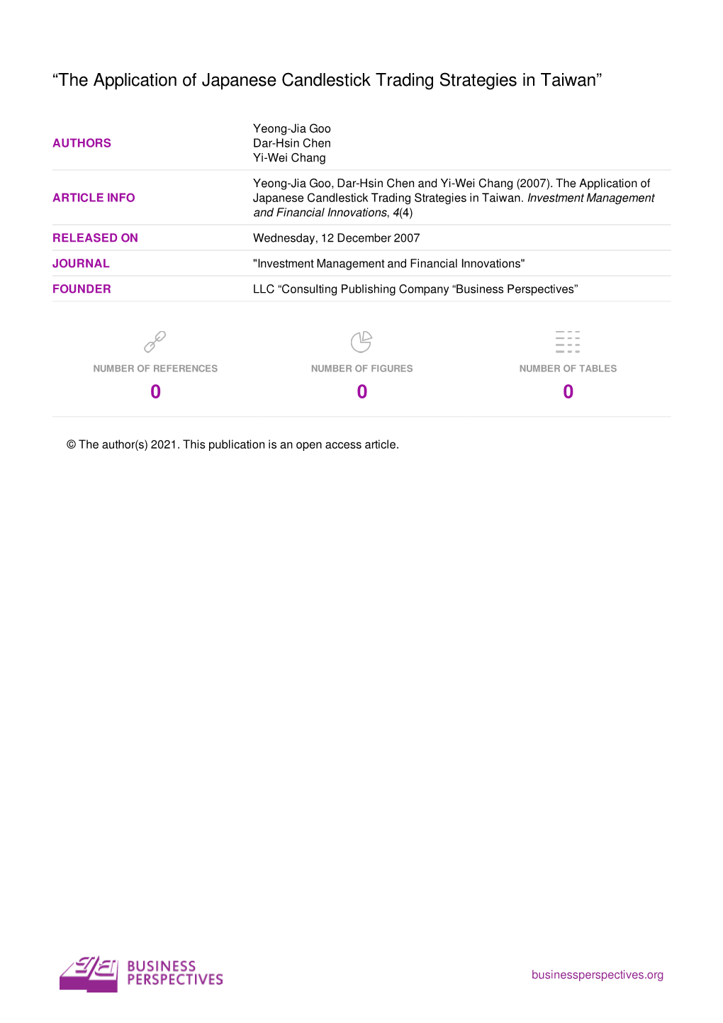 “The Application of Japanese Candlestick Trading Strategies in Taiwan”