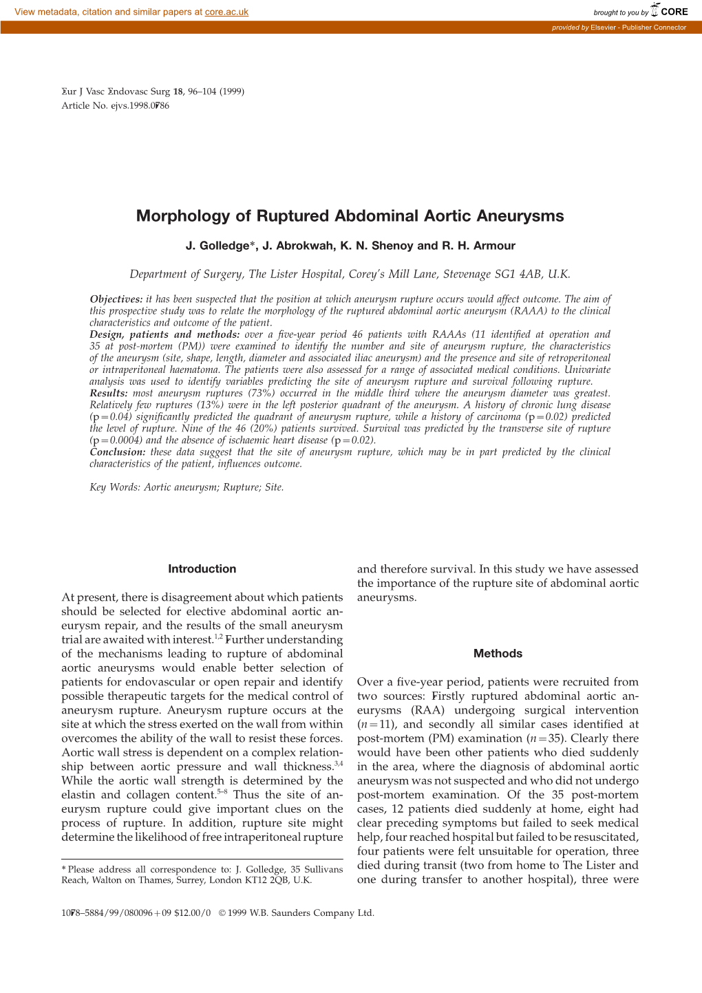 Morphology of Ruptured Abdominal Aortic Aneurysms