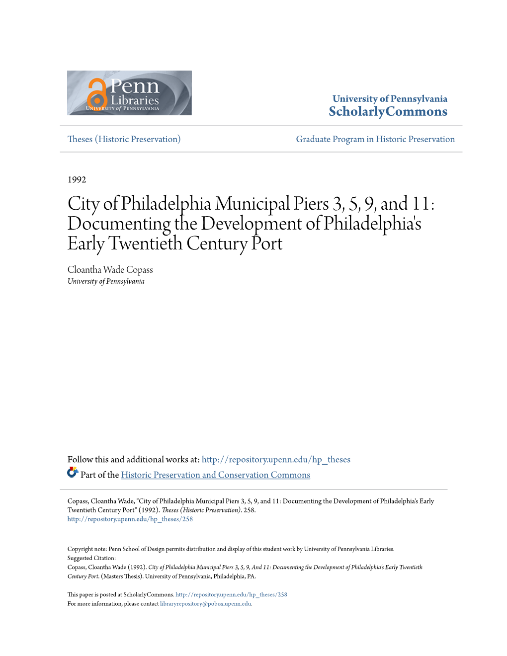 City of Philadelphia Municipal Piers 3, 5, 9, and 11