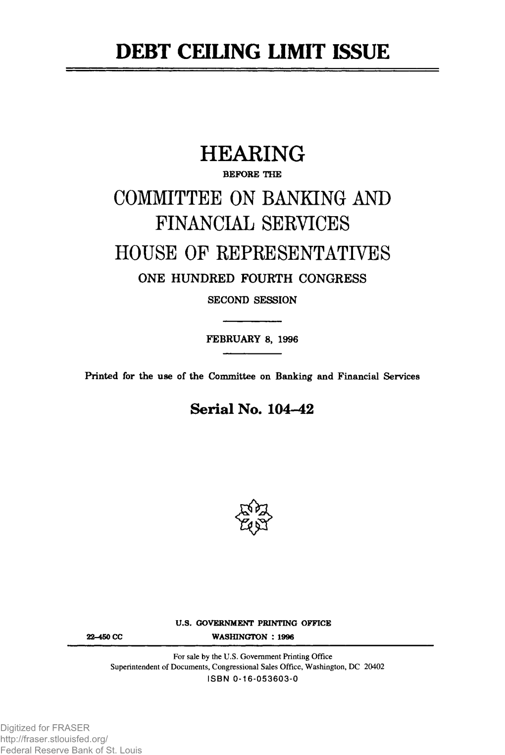 Debt Ceiling Limit Issue, February 8, 1996