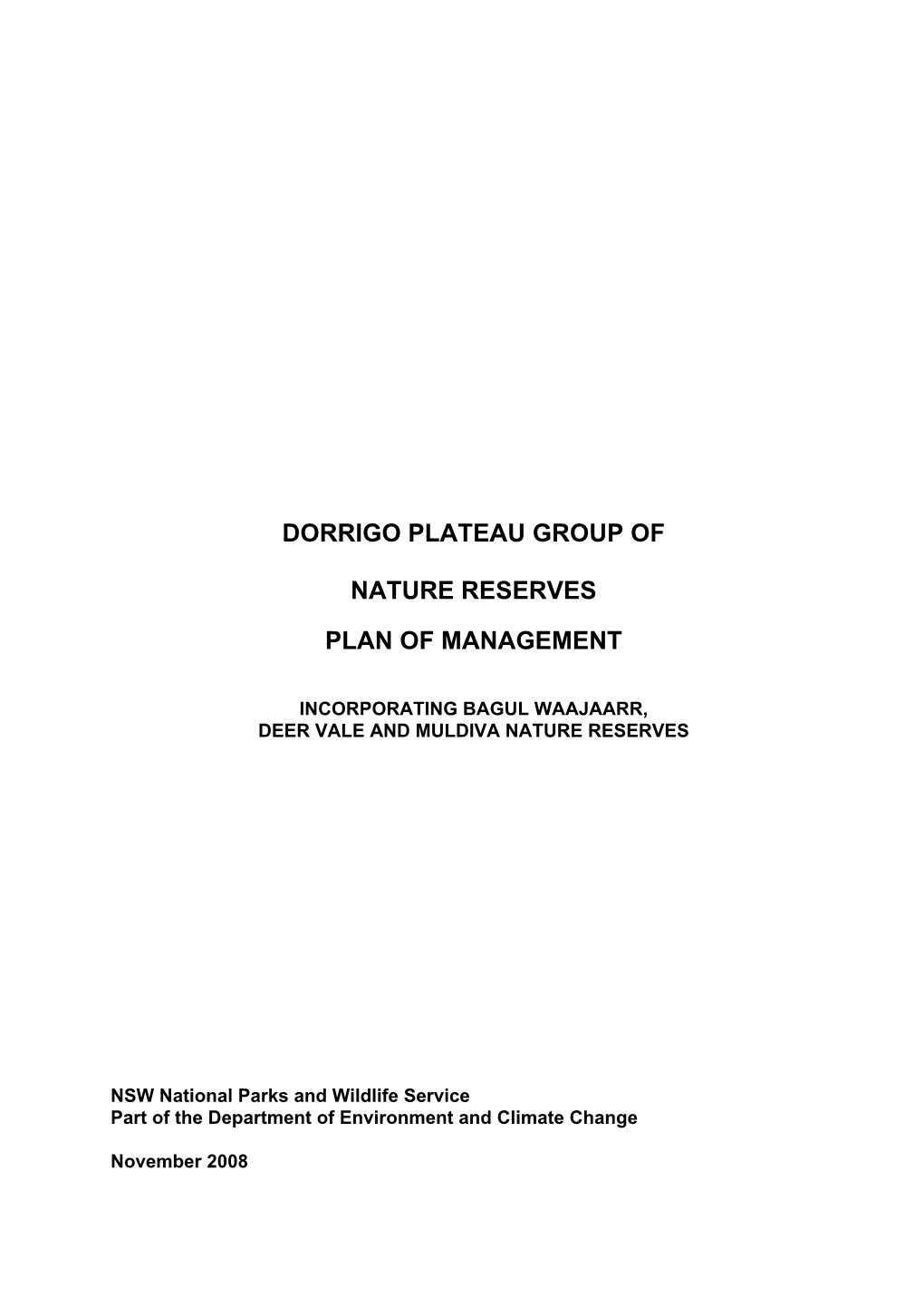 Dorrigo Plateau Group of Nature Reserves Plan Of