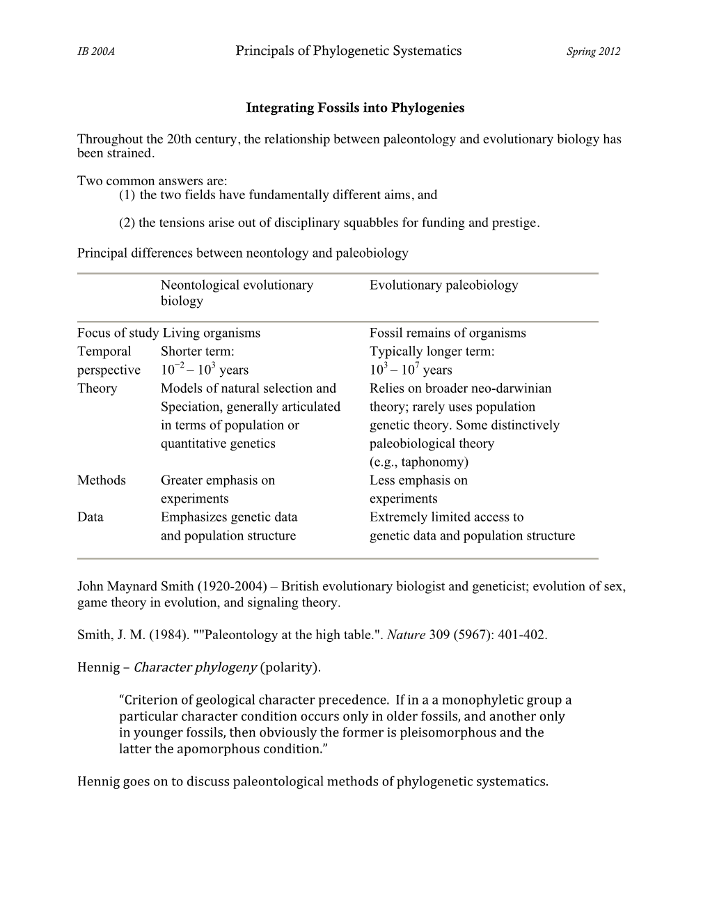 Principals of Phylogenetic Systematics Integrating Fossils Into