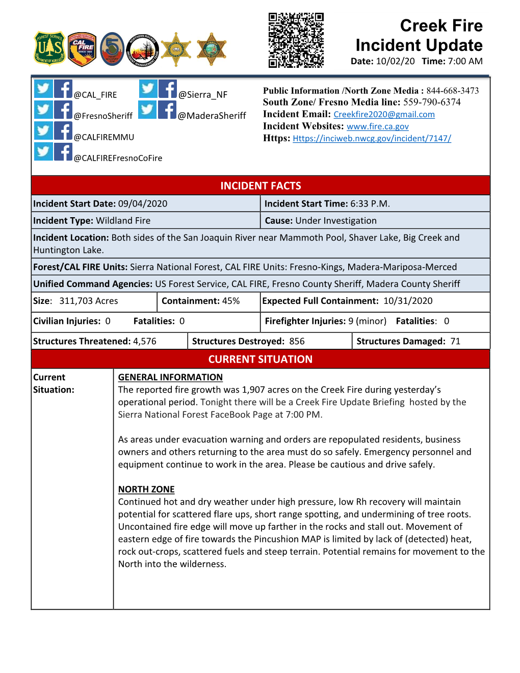 Creek Fire Incident Update