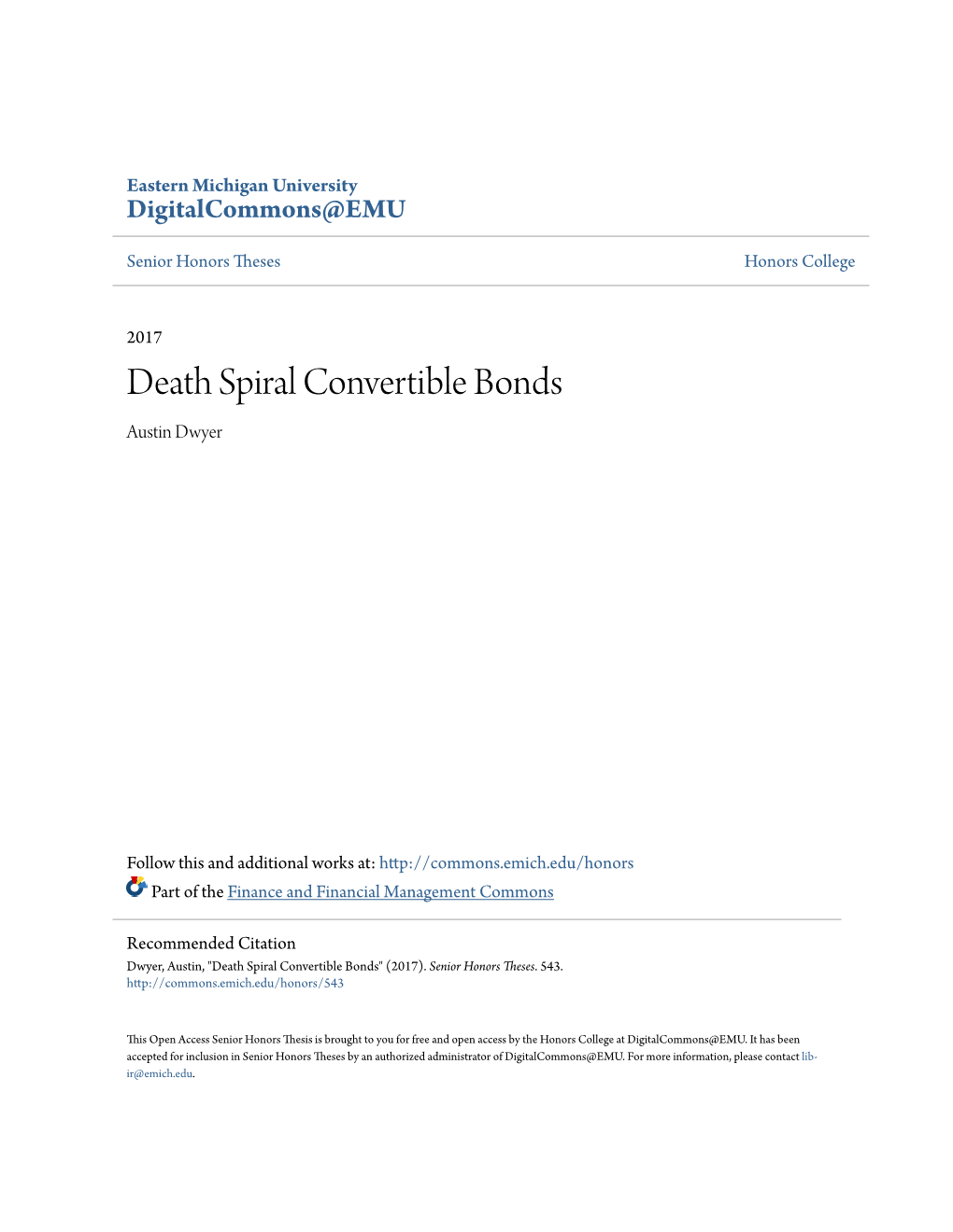 Death Spiral Convertible Bonds Austin Dwyer