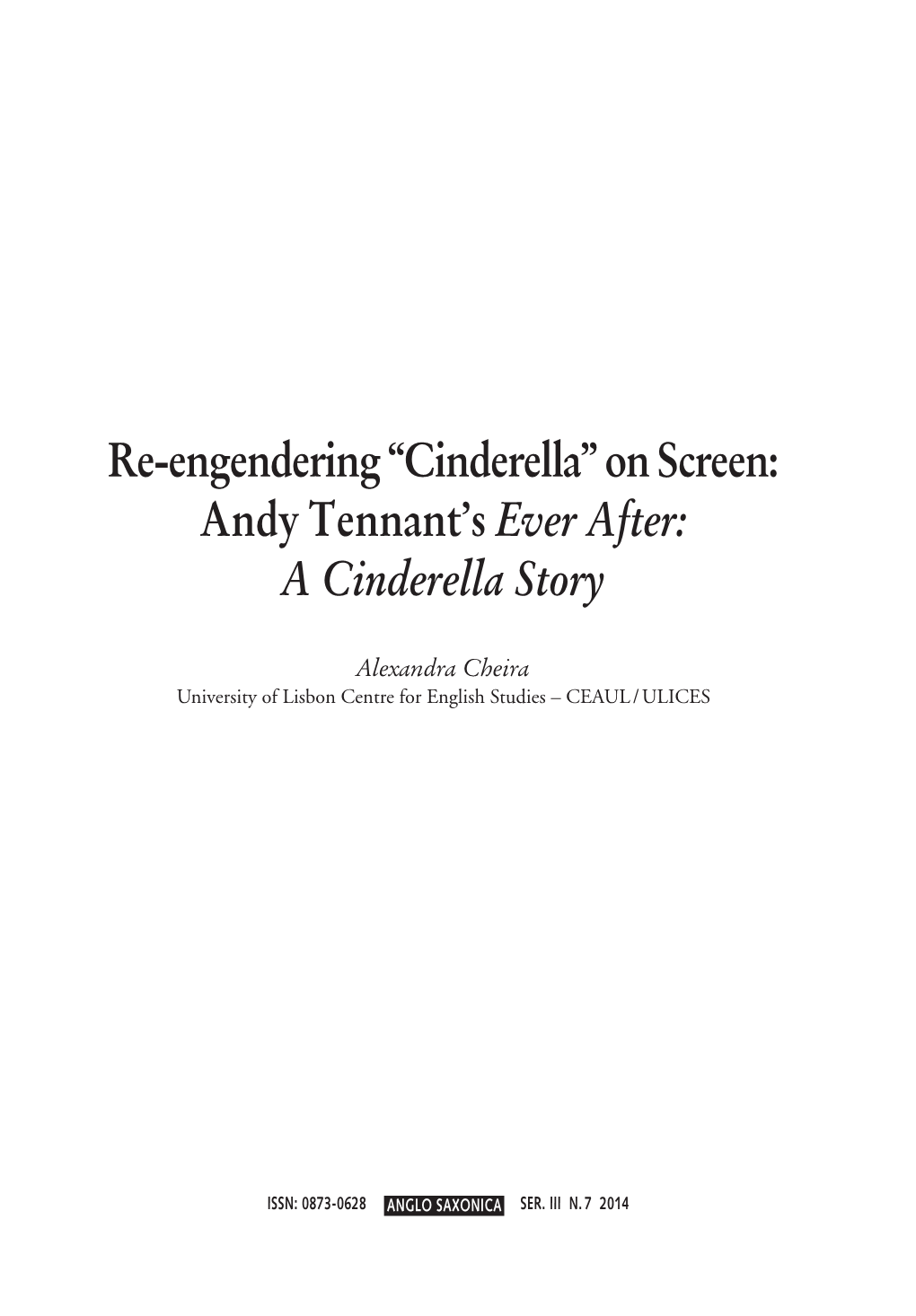 Re-Engendering “Cinderella” on Screen: Andy Tennant's Ever After