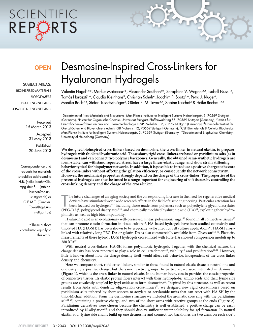 Desmosine-Inspired Cross-Linkers for Hyaluronan Hydrogels