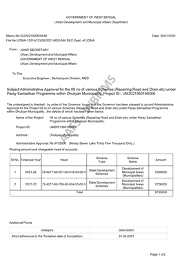 Subject:Administrative Approval for the 09 No of Various Schemes