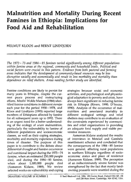 Famines in Ethiopia: Implications for Food Aid and Rehabilitation