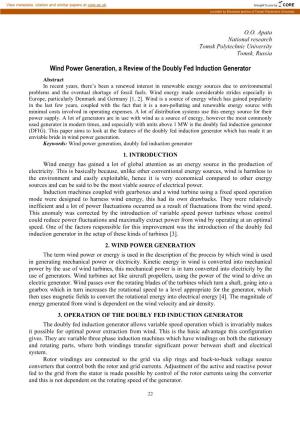 Wind Power Generation, a Review of the Doubly Fed Induction Generator