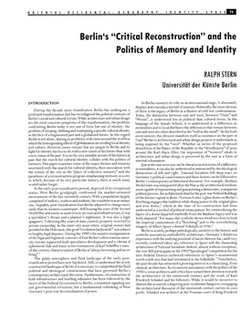 Critical Reconstruction" and the Politics of Memory and Identity