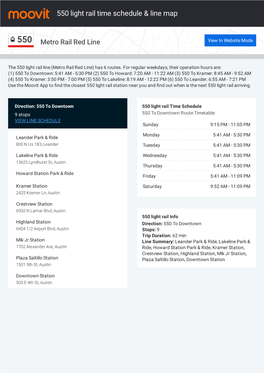 550 Light Rail Time Schedule & Line Route