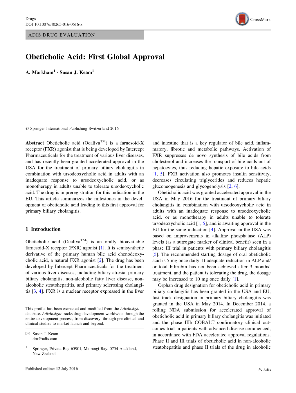 Obeticholic Acid: First Global Approval