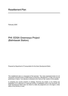 Resettlement Plan PHI: EDSA Greenways Project (Balintawak