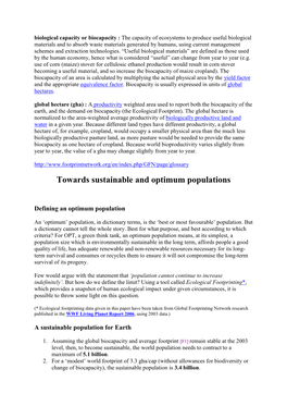 Towards Sustainable and Optimum Populations