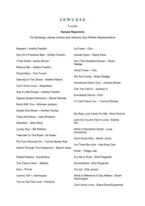 Sewuese Repertoire Song List 06 14 GP