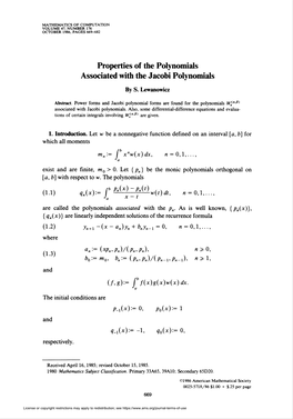 Associated with the Jacobi Polynomials