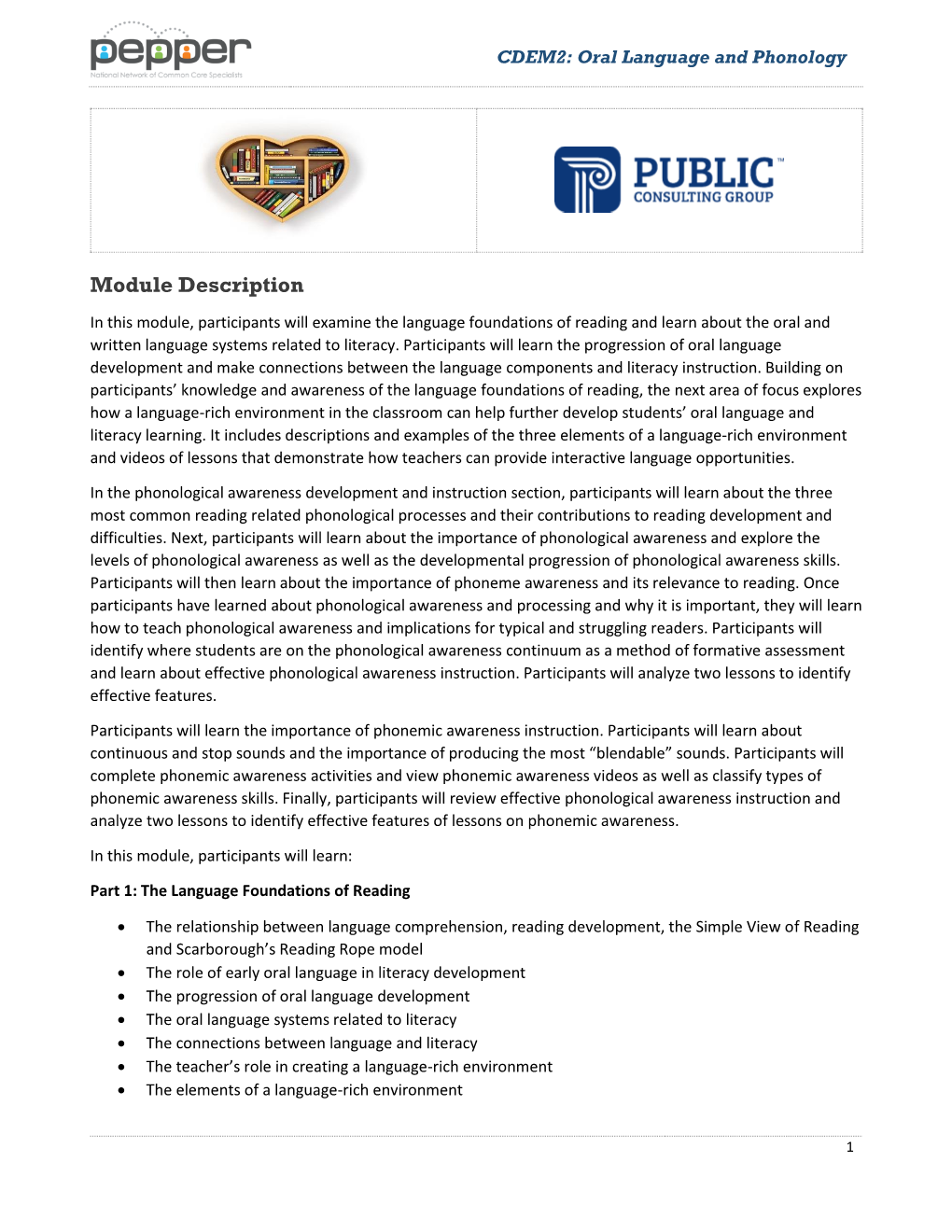 CDEM2: Oral Language and Phonology