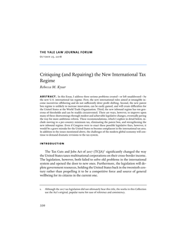 The New International Tax Regime Rebecca M