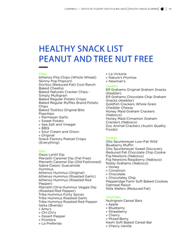 Healthy Snack List Peanut and Tree Nut Free