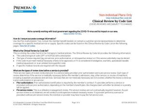 Clinical Review by Code List PBCWA