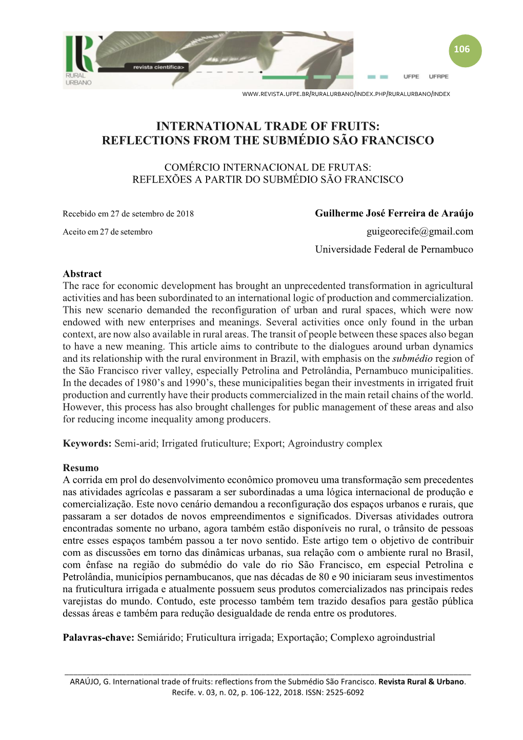 International Trade of Fruits: Reflections from the Submédio São Francisco