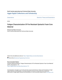 Fatigue Characterization of Fire Resistant Syntactic Foam Core Material