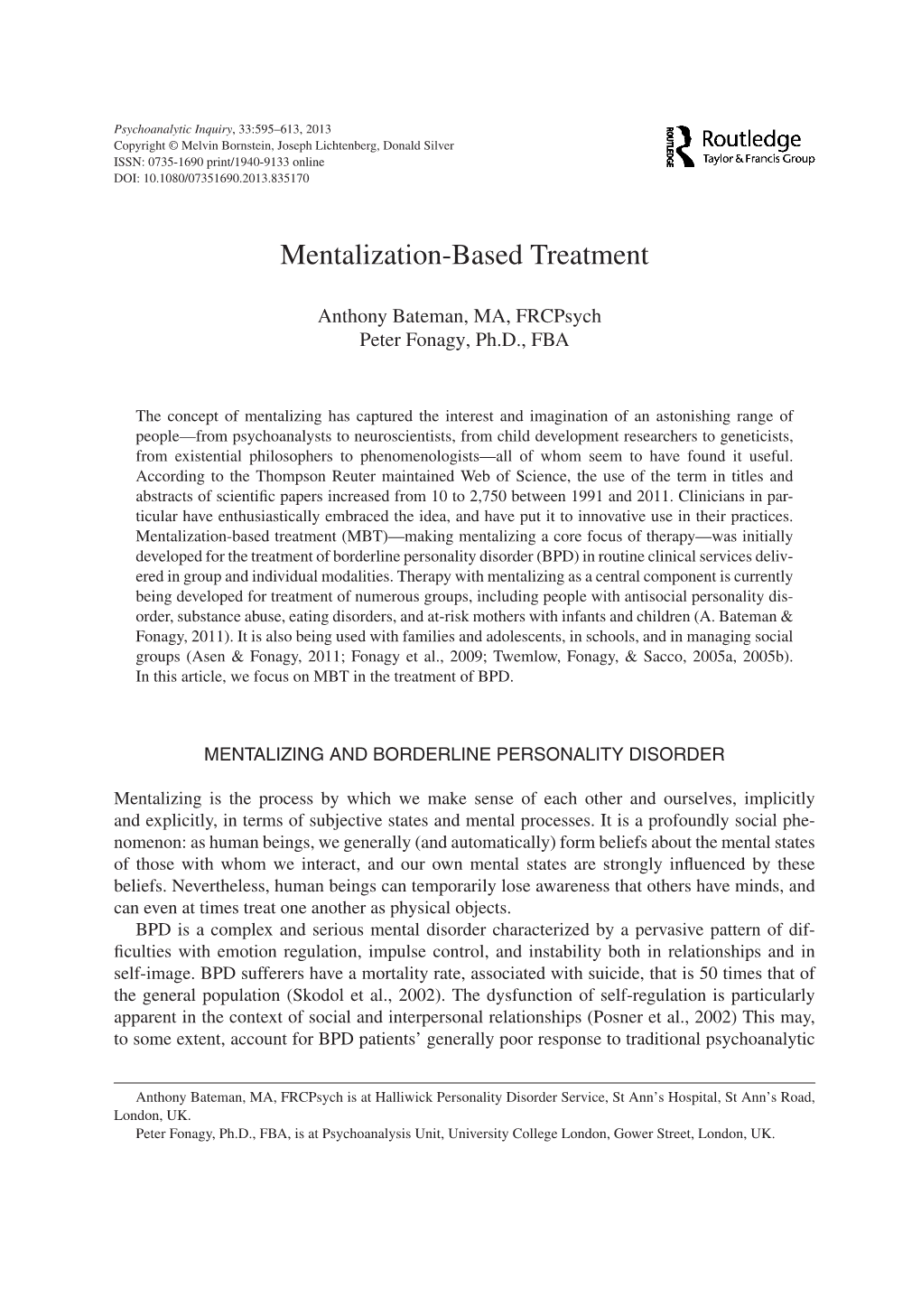 Mentalization-Based Treatment