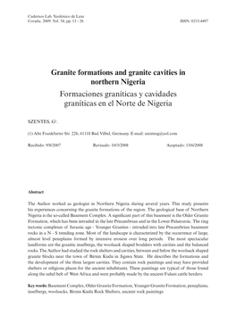 Granite Formations and Granite Cavities in Northern Nigeria